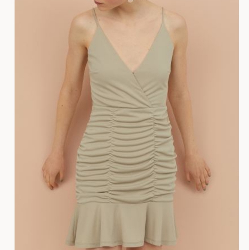 Green beige draped dress